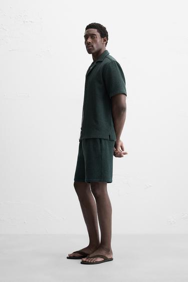 TEXTURED REGULAR FIT BERMUDA SHORTS - Blue / Green by Zara - Image 3