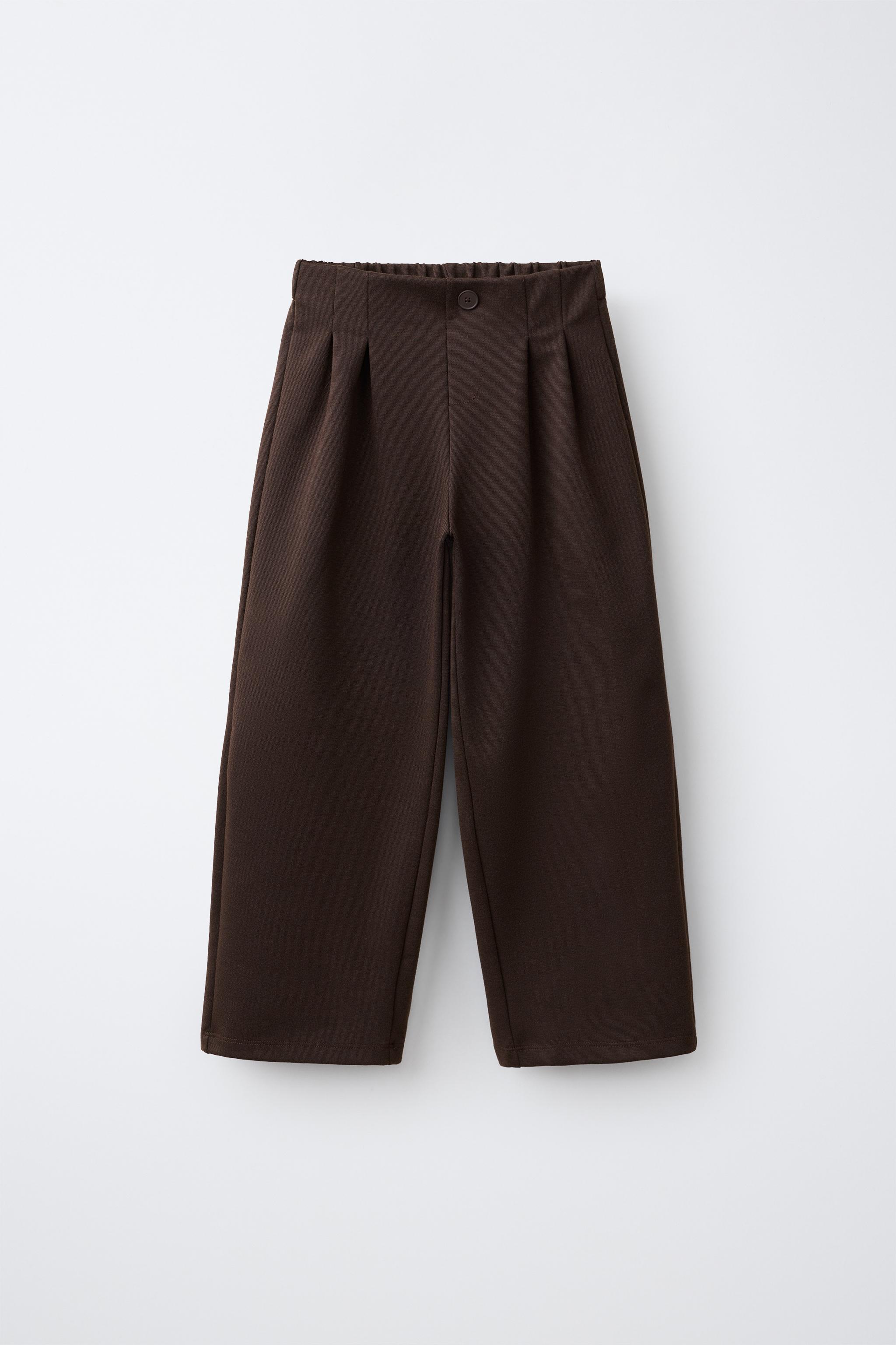 ワイドレッグ ポンチローマ ダーツパンツ - ブラウン | ZARA Japan / 日本