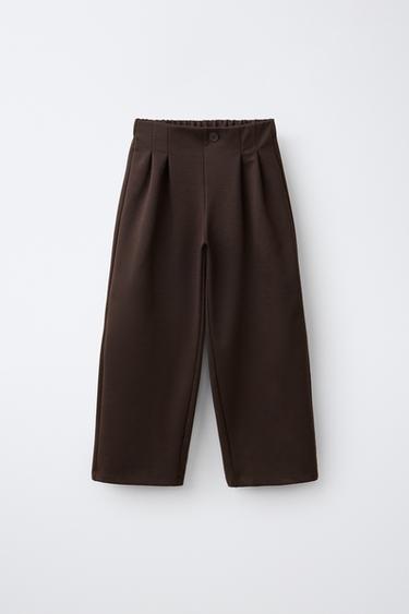 Zara WIDE LEG PONTE PLEATED PANTS - Brown