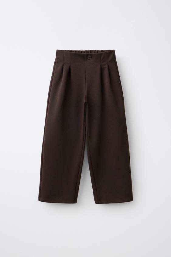 Zara WIDE LEG PONTE PLEATED PANTS - Brown - Image 0