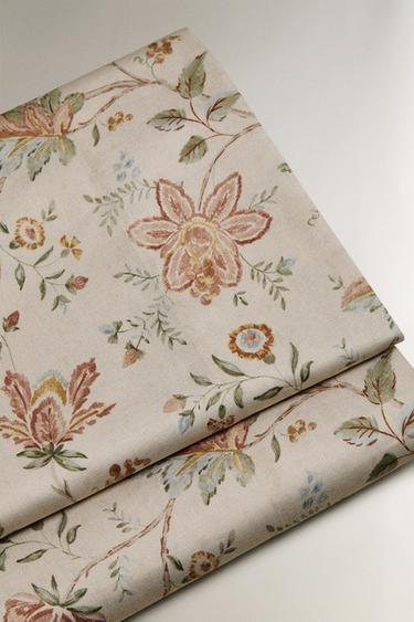 FLORAL SATEEN FLAT SHEET (300 THREAD COUNT) - Ecru by Zara - Image 4