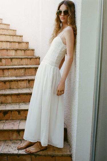 EMBROIDERED FLORAL MIDI DRESS - Oyster-white by Zara