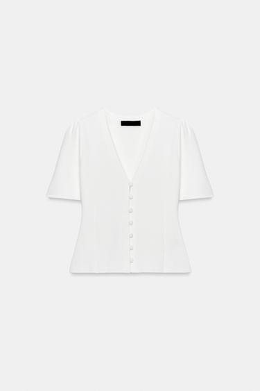 CHAQUETA PUNTO MANGA CORTA - Blanco de Zara