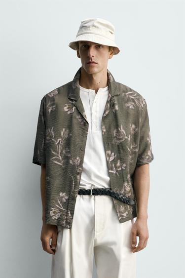 РУБАШКА RELAXED FIT С ЦВЕТОЧНЫМ ПРИНТОМ — СЕРЫЙ от Zara