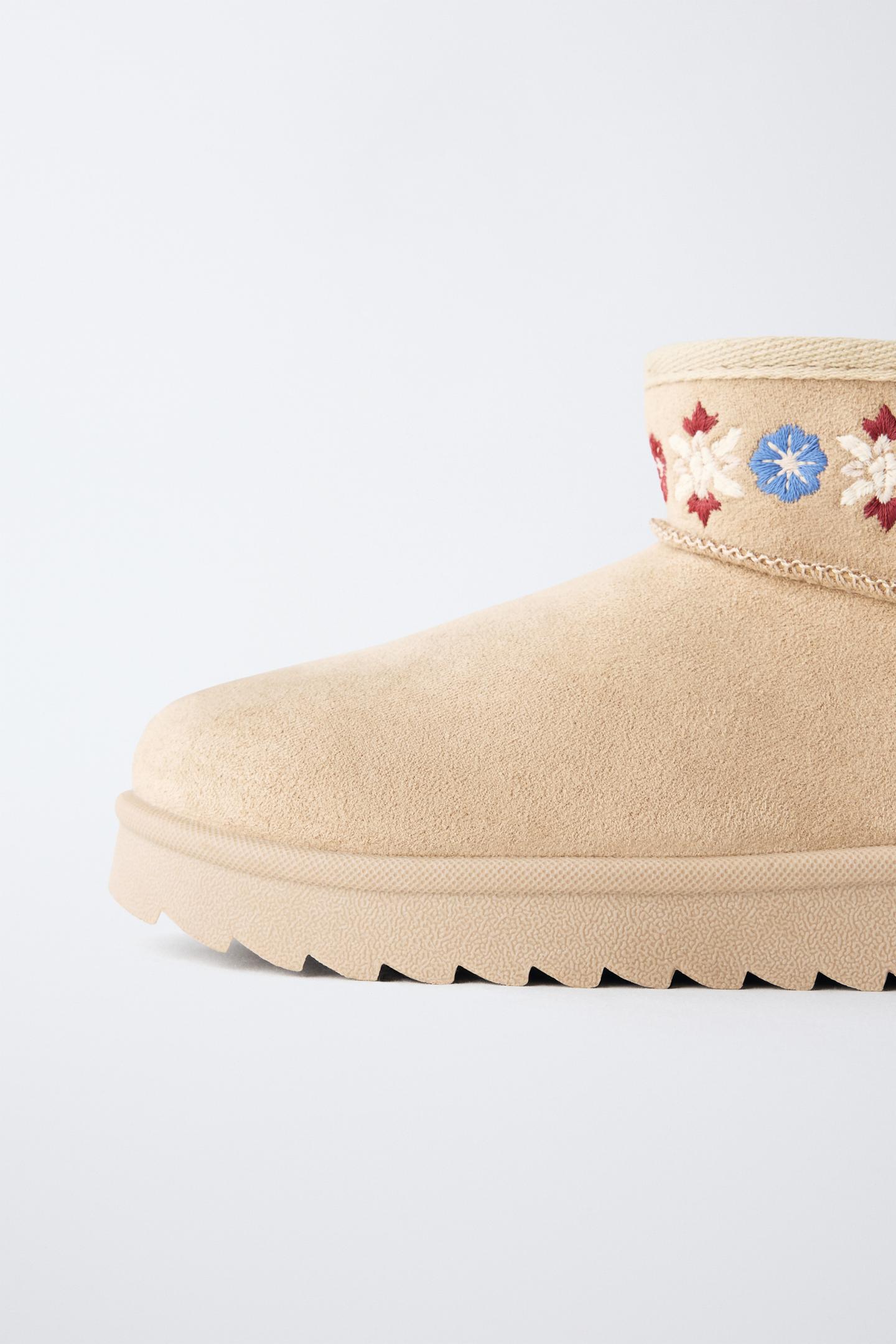 Детские ботинки Zara Embroidered Lined Ankle, цвет: Коричневый — фото 6