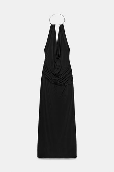 JEWEL NECK DRAPED DRESS - Black by Zara - Image 0