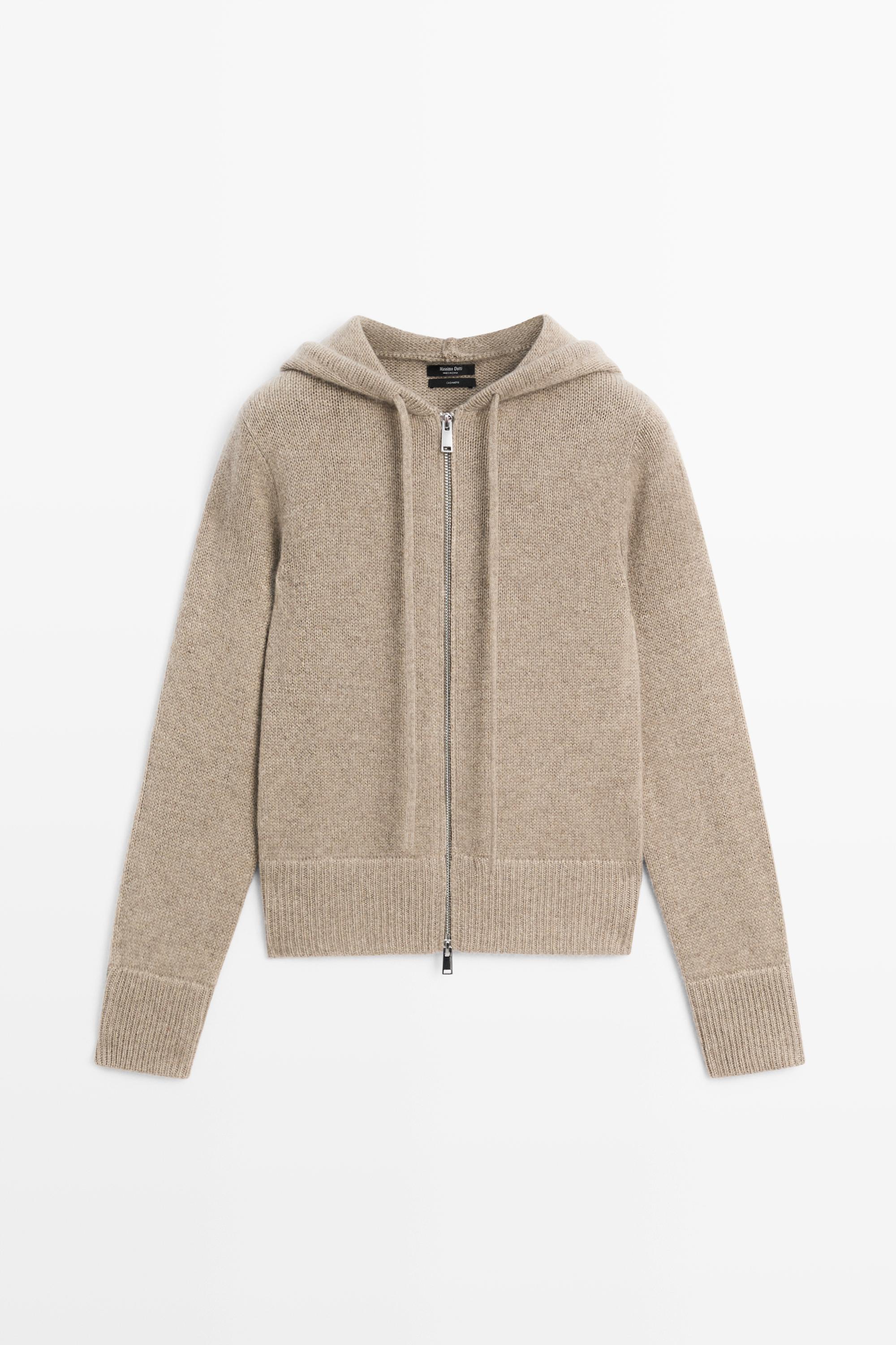 Cardigan zippé à capuche 100 % cachemire