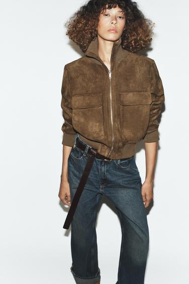 RIB HIGH-NECK BOMBER JACKET - Light beige by Zara