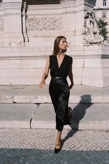 MIDI DRESS WITH CONTRAST BELT - Black by Zara - Image 1