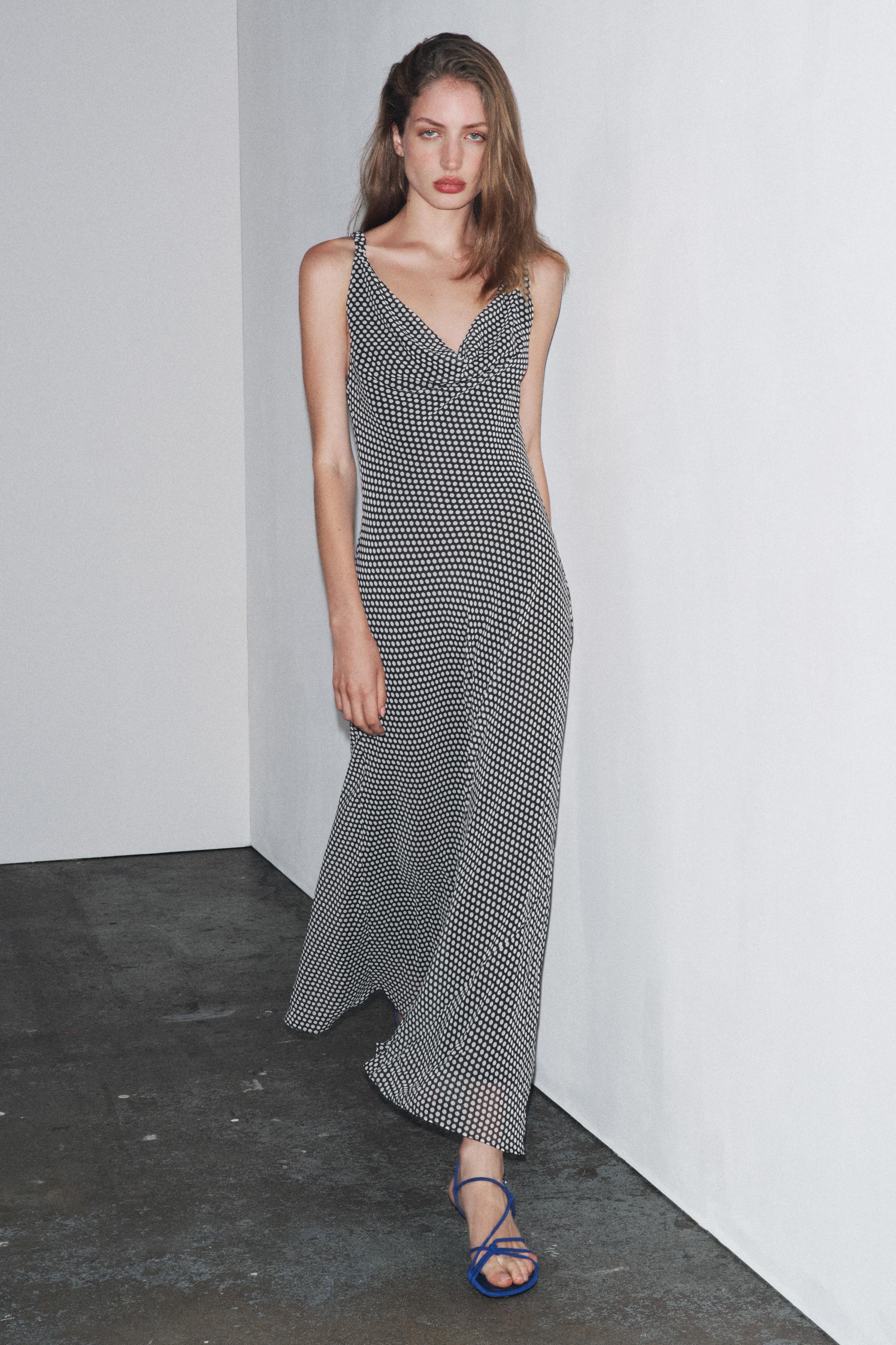 POLKA DOT MIDI DRESS ZW COLLECTION Black White ZARA Canada