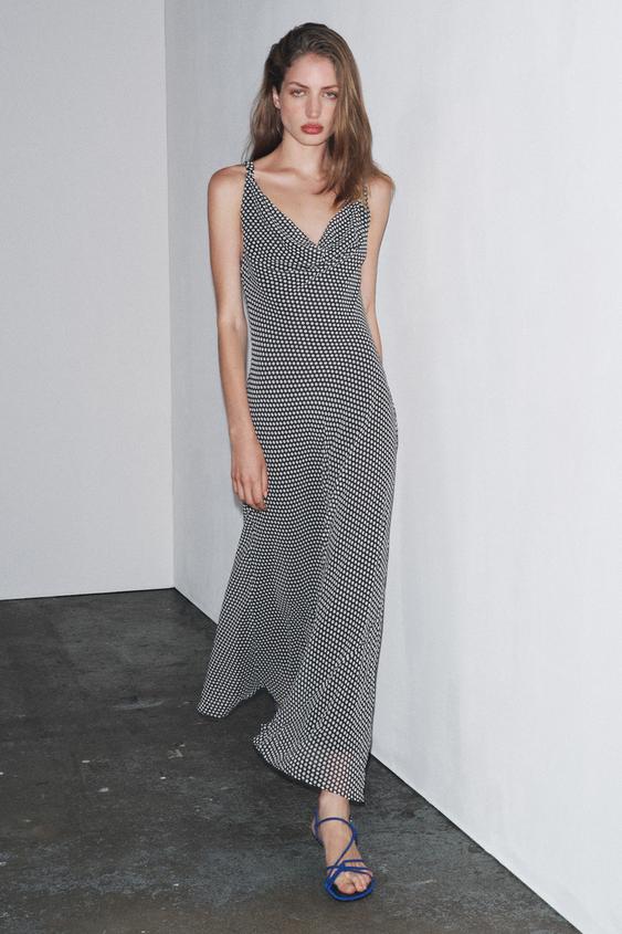 ROCHIE MIDI CU BULINE ZW COLLECTION - Alb / Negru | ZARA România