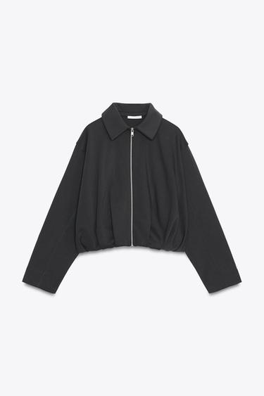 PLEATED FLEECE BOMBER JACKET - Charcoal by Zara