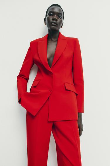 Zara FITTED BLAZER WITH COVERED BUTTONS - Red