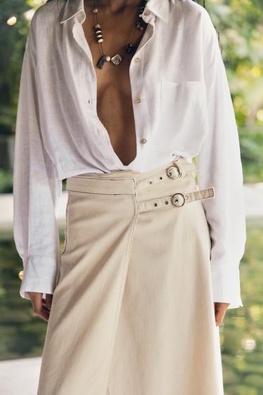 1975 DENIM CROSSOVER MIDI SKIRT - Ecru by Zara - Image 6
