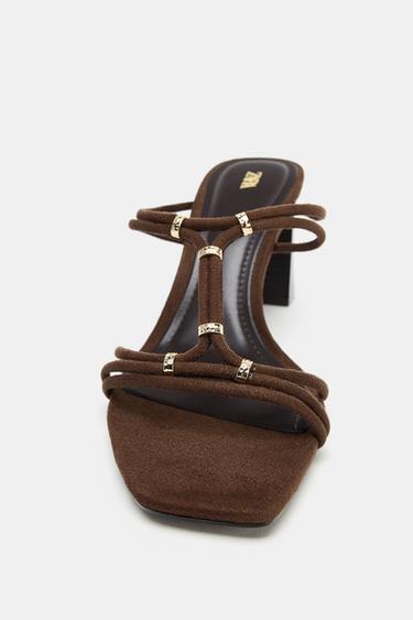 SANDALES À TALONS LARGES ET BRIDES - Marron de Zara - Image 1