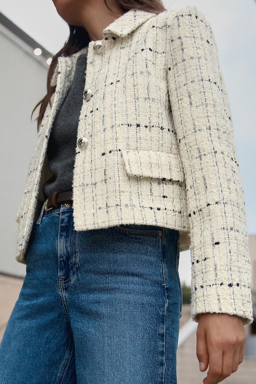 クロップド丈テクスチャー入りブレザー - エクリュ | ZARA Japan 