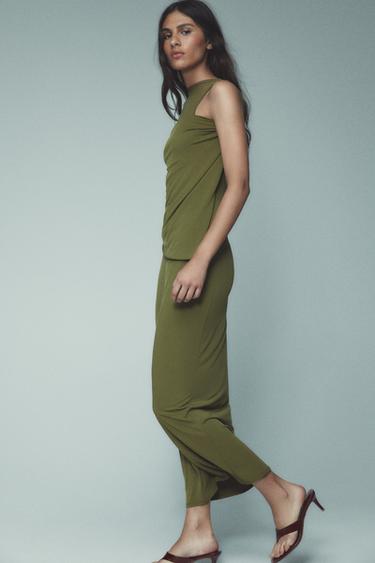 Zara DRAPED COMBINATION DRESS - Moss green