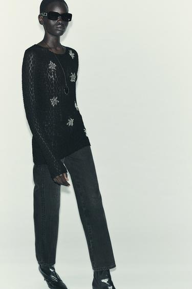 BEADED LACE TOP - Black by Zara - Image 3