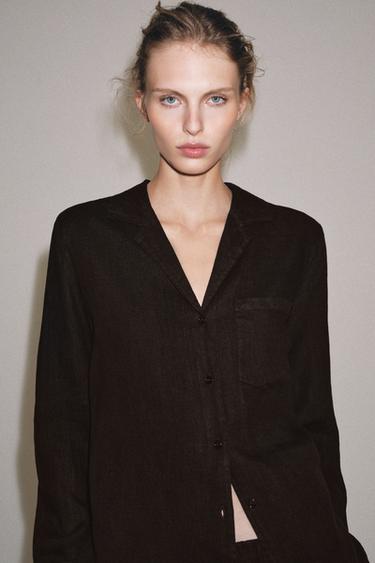 ZW COLLECTION LINEN SHIRT WITH POCKET - Brown by Zara