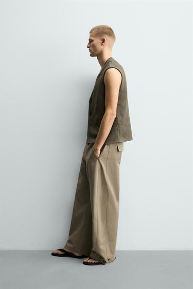 PANTALON COUPE DÉCONTRACTÉE À BAS AJUSTABLE - Marron clair de Zara - Image 3