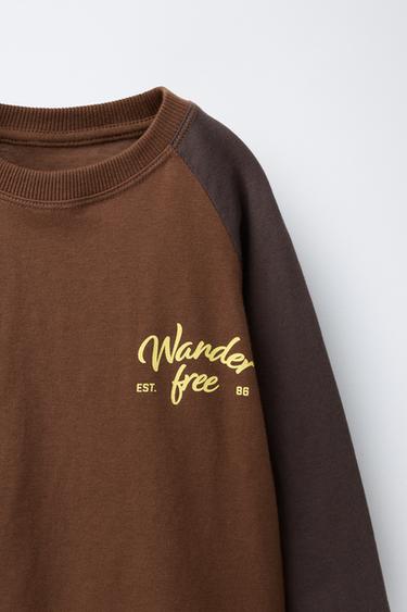 RAGLAN SLEEVE T-SHIRT WITH SLOGAN - Brick by Zara - Image 2