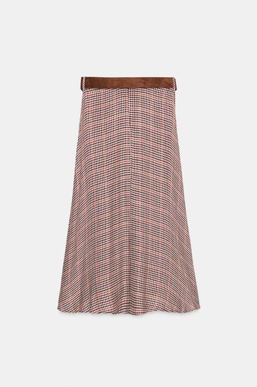 JUPE À CARREAUX AVEC CEINTURE - Marron / Écru de Zara - Image 7