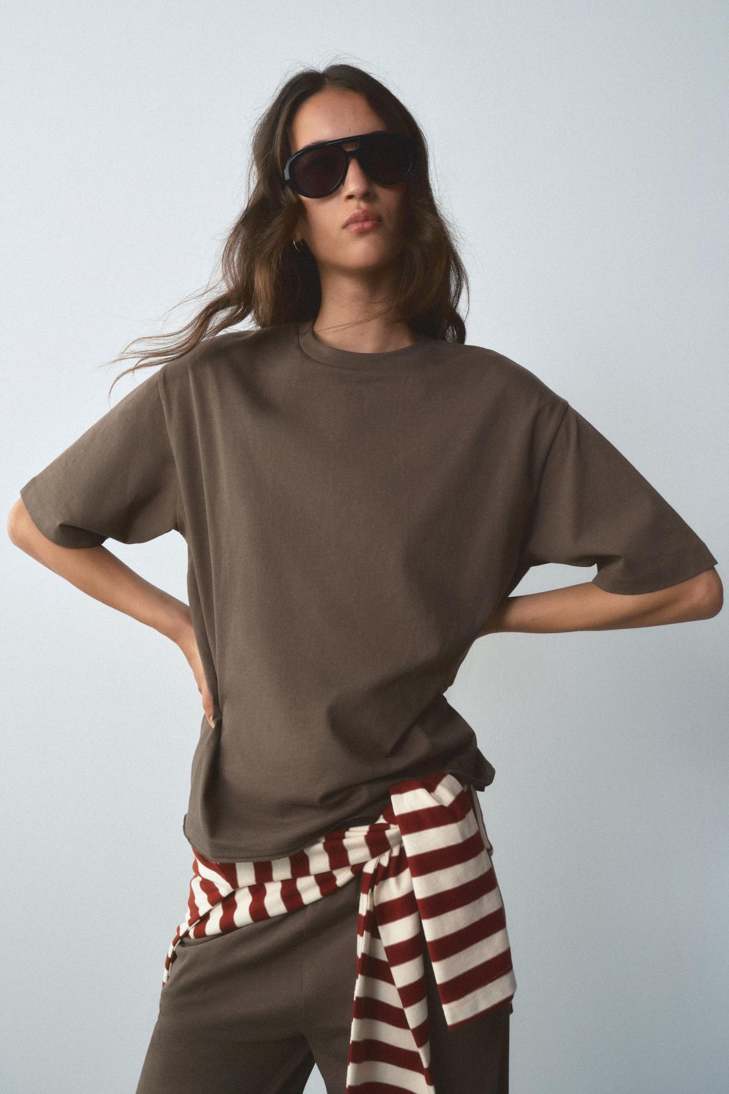 Женская футболка Zara Crew Neck, цвет: Норковый — фото 4
