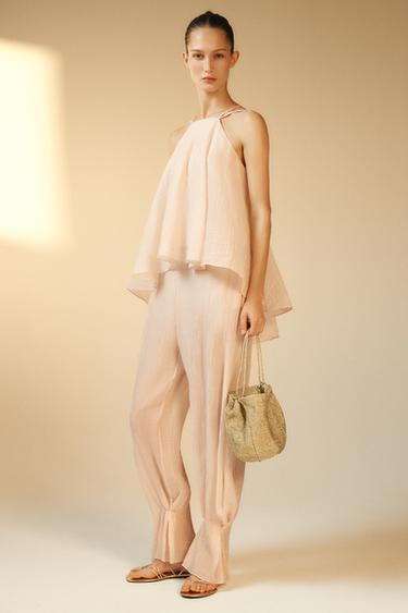 ZW COLLECTION SEMI-SHEER BALLOON TROUSERS - Pastel pink by Zara
