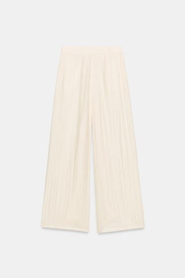 PANTALON LARGE À PLIS - Écru de Zara - Image 5