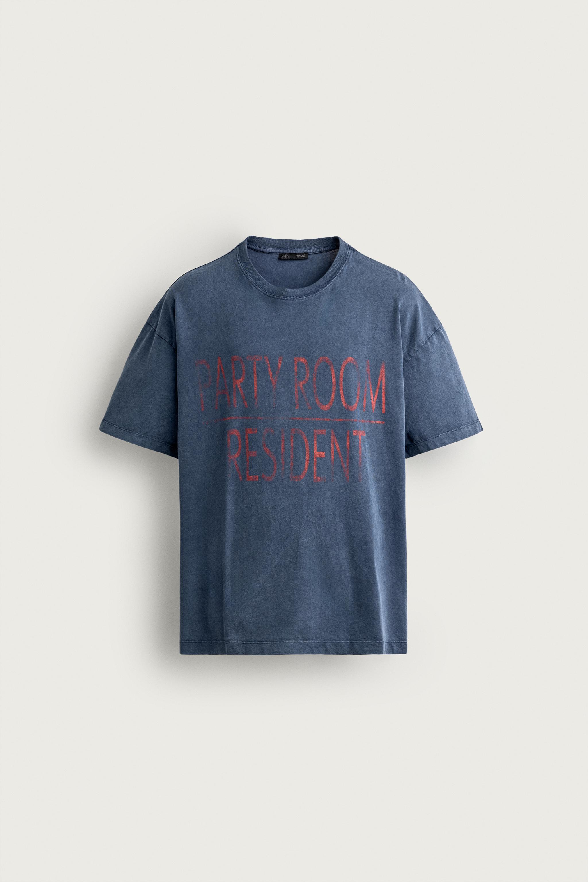 WASHED EFFECT TEXT T-SHIRT — Blue