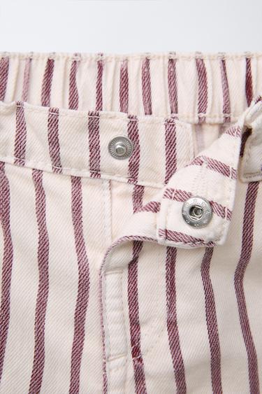 STRIPED TWILL BERMUDA SHORTS - Ecru / Maroon de Zara - Image 2
