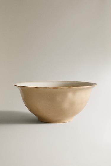 Zaras SALLADSSKÅL I STENGODS MED OREGELBUNDEN KANT - Krämfärg - Bild 0