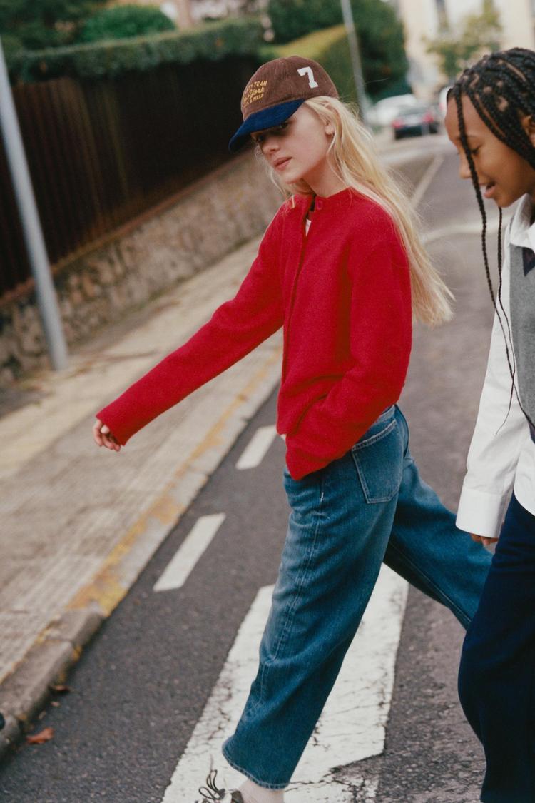 PLAIN KNIT CARDIGAN — Red