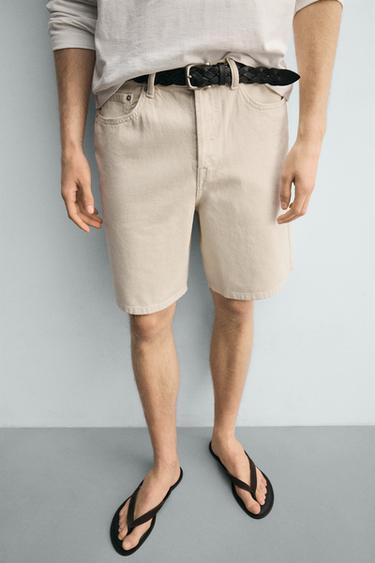 BERMUDA EN JEAN COUPE DROITE - Blanc cassé de Zara - Image 4