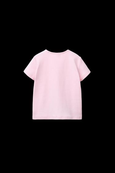 Zara RIBBED T-SHIRT WITH BOWS - Pastel pink