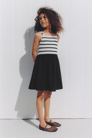 Zara COMBINATION CROCHET KNIT DRESS - Black