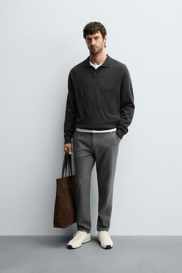 Zara 100% WOOL KNIT POLO SHIRT - Gray marl - Image 0