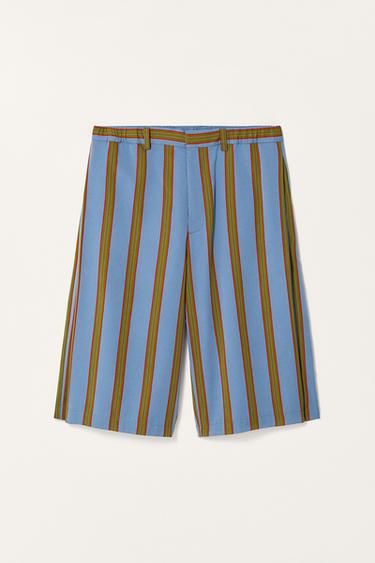 BERMUDA RELAXED FIT LISTRADA EDIÇÃO LIMITADA - Azul / Verde da Zara
