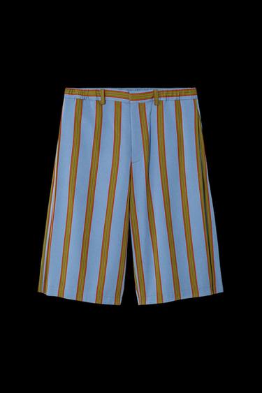 STRIPED RELAXED FIT BERMUDA SHORTS LIMITED EDITION - Blue / Green by Zara