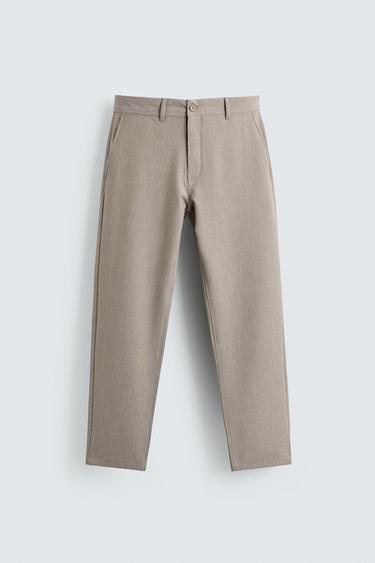 COMFORT TEXTURED CHINO TROUSERS - Light mink by Zara