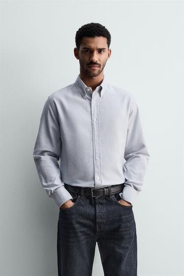 Zara WASHED TEXTURED WEAVE OXFORD SHIRT - Sky blue