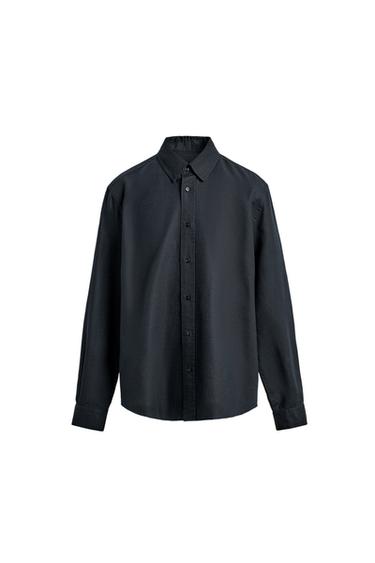 CAMISA REGULAR FIT CÁÑAMO - ALGODÓN - Marino oscuro de Zara