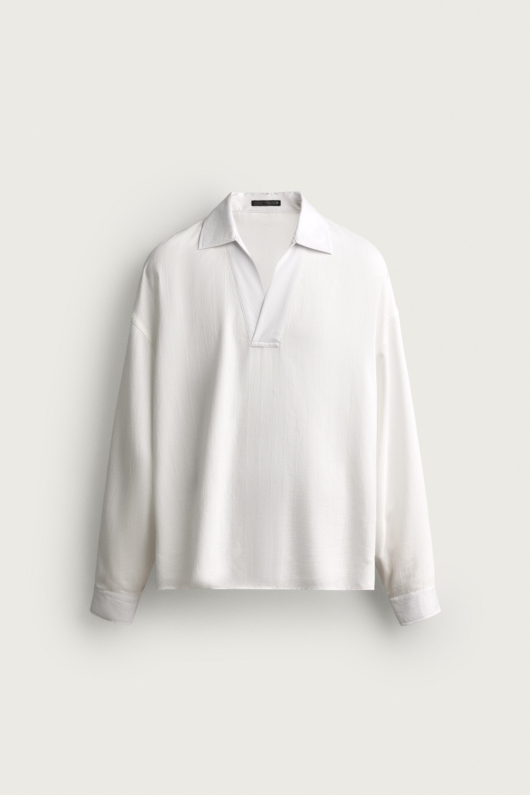 Мужские рубашки Zara RELAXED FIT STRIPED JACQUARD POLO SHIRT — фото 6