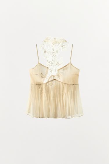 HALTER TOP WITH GODETS - Ecru by Zara