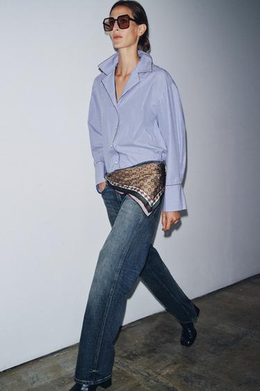 СОРОЧКА ZW COLLECTION З КОНТРАСТНОЮ ОБРОБКОЮ - Синій/білий Zara