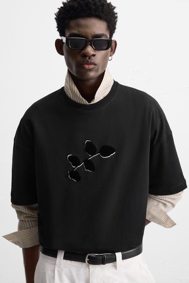 TEXTURED PRINT T-SHIRT - Black by Zara