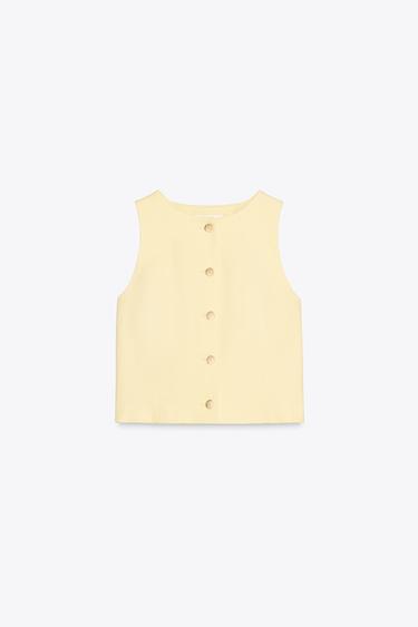 LINEN BLEND WAISTCOAT - Yellow by Zara - Image 1