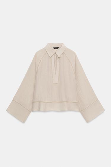 BLOUSE RUSTIQUE ENTRE-DEUX - Beige clair de Zara - Image 7