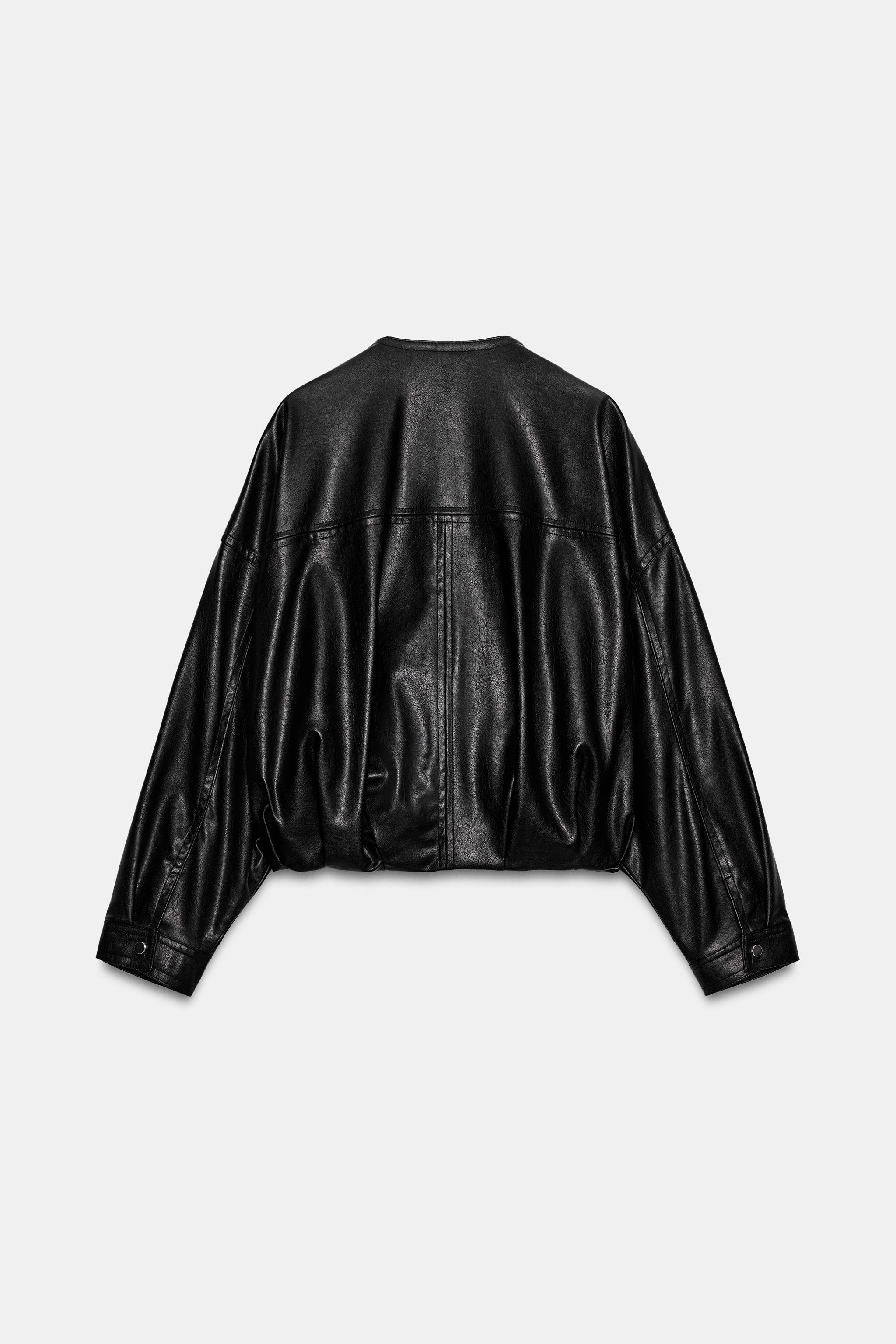 FAUX LEATHER BALLOON BOMBER JACKET
