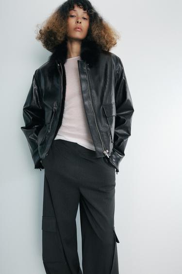 ZW COLLECTION LEATHER EFFECT JACKET - Black by Zara
